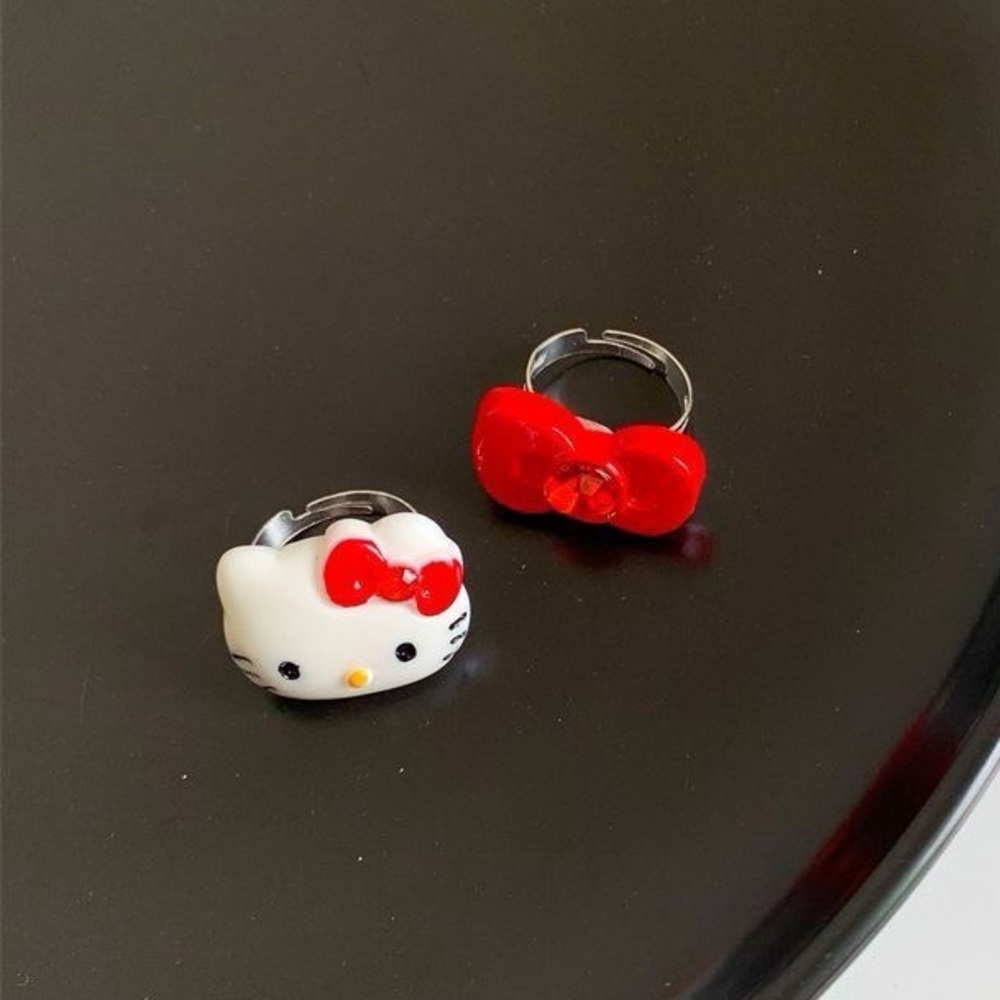 Hello Kitty Kids Ring Set with Red Bow and White Face